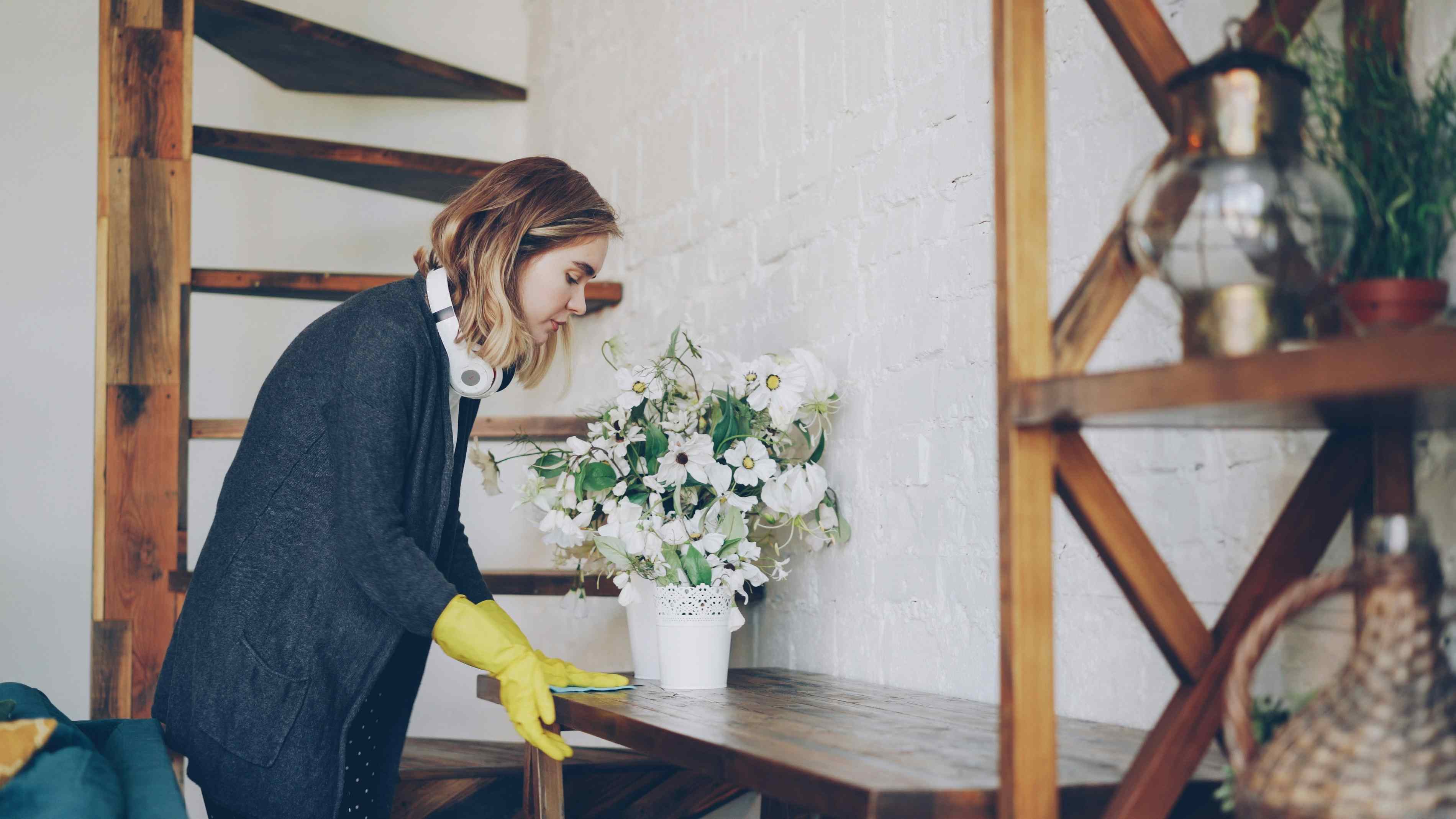 Residential cleaning of living room surfaces